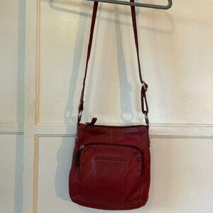 Fossil Vintage Red Leather Crossbody Bag Classic Many Compartments Travel